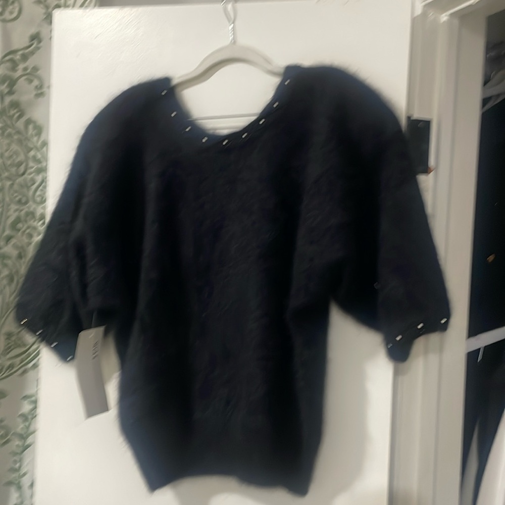 Black Designer Cashmere Embellished Sweater size M